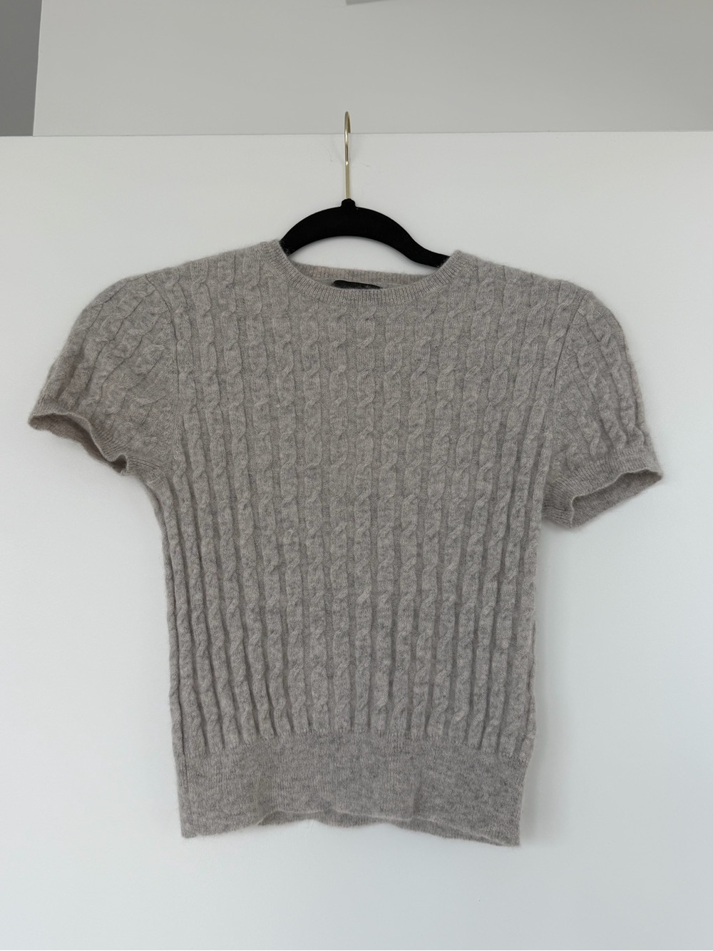 House of Harlow 1960 Crewneck Short-Sleeve Cable Knit Sweater in Light Gray